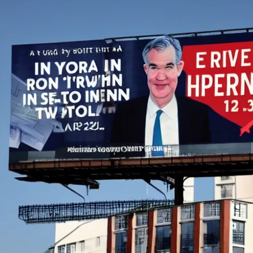 Prompt: a billboard of Jerome Powell promoting Inflation