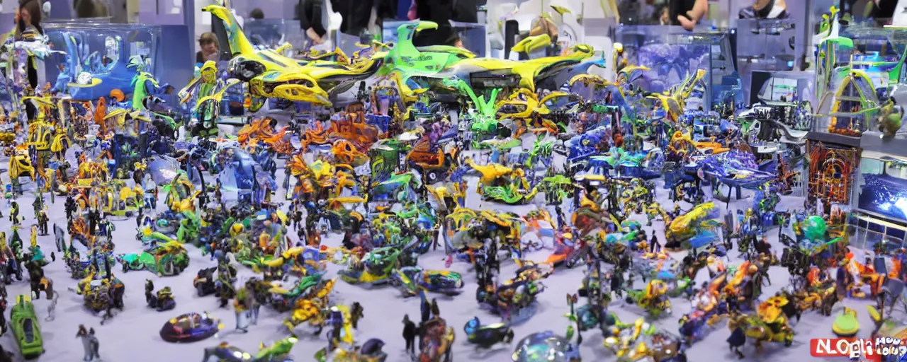 Prompt: thousands of small unbelievable futuristic toys on biggest exhibition on the planet, photorealistic, incredible small details, tons of toys mechanisms-H 576