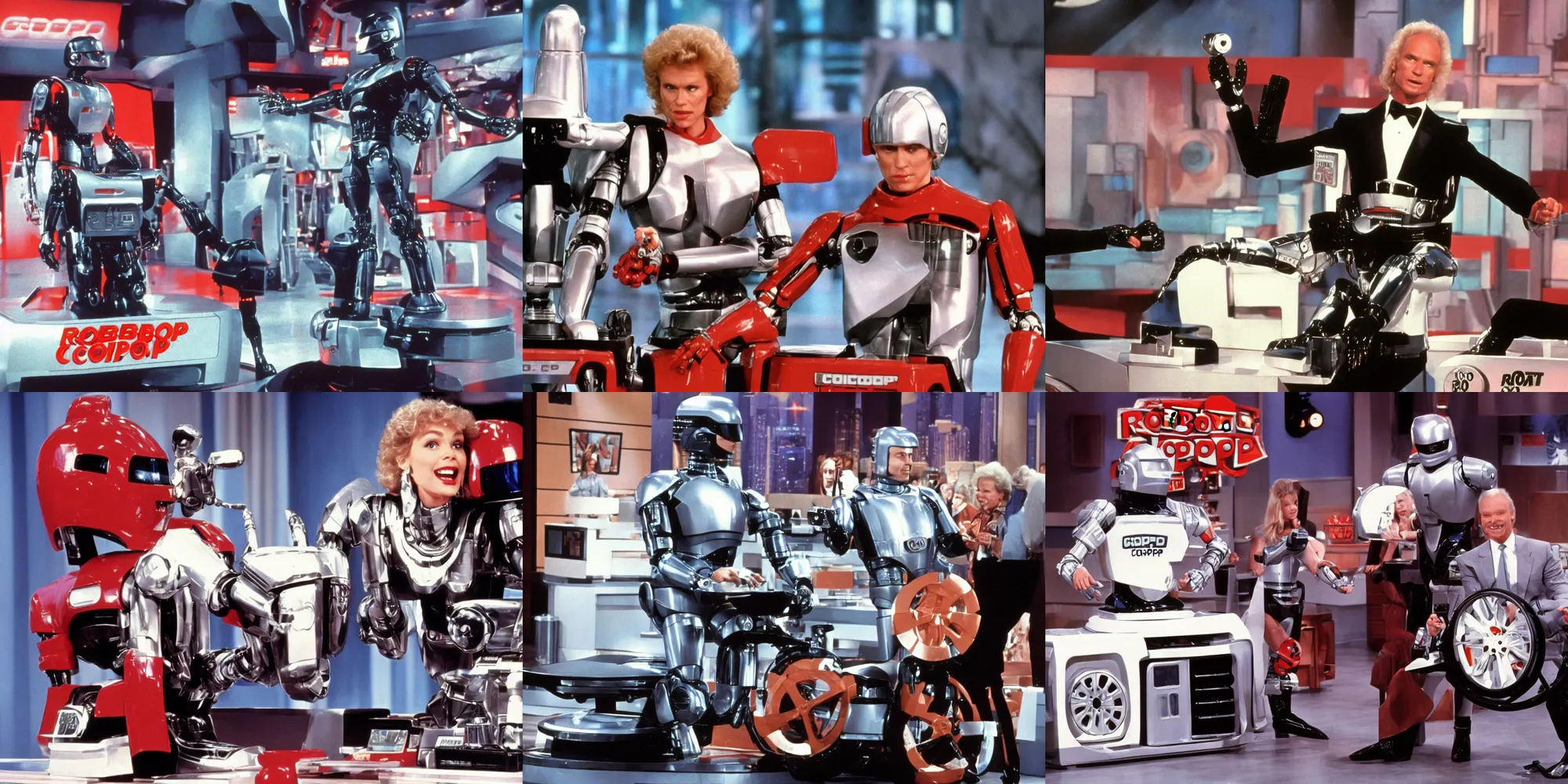 Prompt: Robocop on wheel of fortune, 1980s