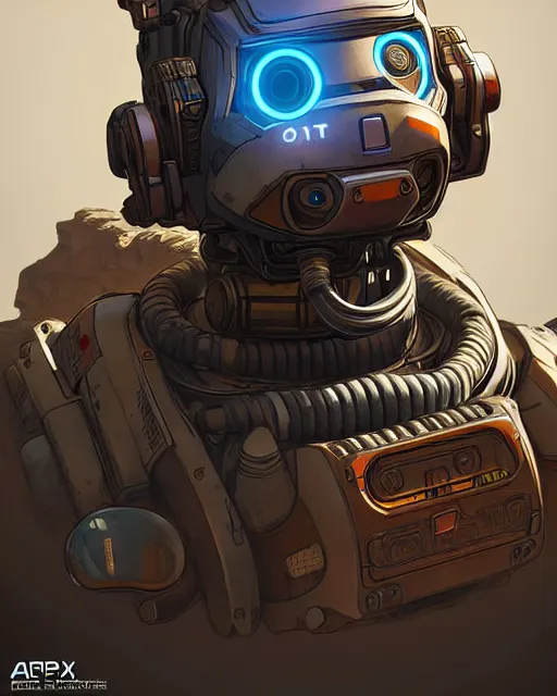 Image similar to pathfinder robot from apex legends character portrait, portrait, close up, concept art, intricate details, highly detailed, vintage sci - fi