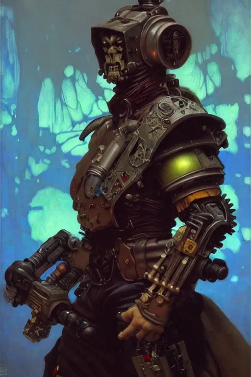 Image similar to full character portrait max mad cyberpunk warhammer 4 0 k, medic sapper not the pietra character design, painting by gaston bussiere, katsuya terada, wyeth, greg rutkowski, craig mullins, ( ( ( ( ( vermeer ) ) ) ) ), frank frazetta, mucha, tom of finland, trending on artstation