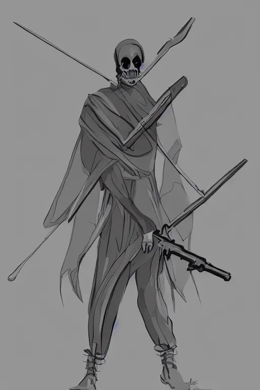 Prompt: Grim Reaper, concept art, coloured line art, minimalism, in the style of A. Shipwright, stylized, trending on artstation, artstationHD, artstationHQ, 4k, 8k, digital art