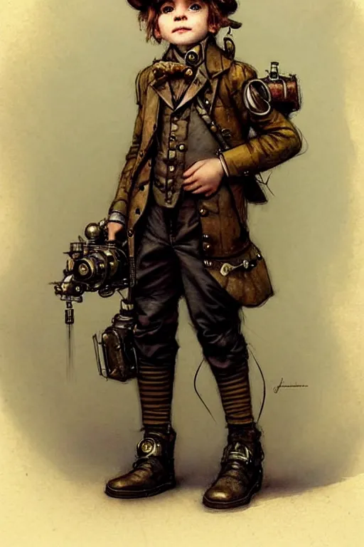 Prompt: ( ( ( ( ( 2 0 5 0 s retro future 1 0 year old adventurer in steampunk costume full portrait. muted colors. ) ) ) ) ) by jean - baptiste monge!!!!!!!!!!!!!!!!!!!!!!!!!!!!!!