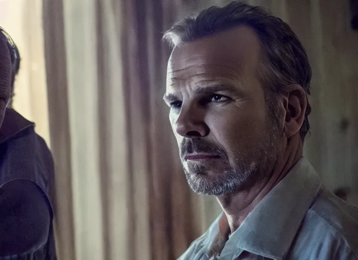 Image similar to film still of!!!!! kevin costner!!!!! as jim hopper in stranger things, 4 k