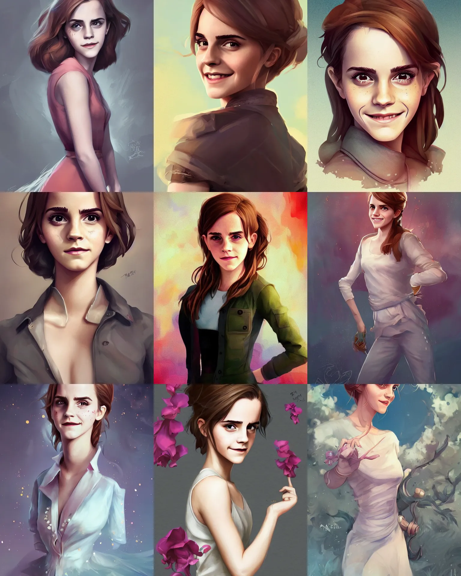 Prompt: beautiful full body Emma Watson smiling, art by Annegret Soltau, lois van baarle and loish and ross tran and rossdraws and sam yang and samdoesarts and artgerm, digital art, highly detailed, intricate, sharp focus, Trending on Artstation HQ, deviantart, unreal engine 5, 4K UHD image