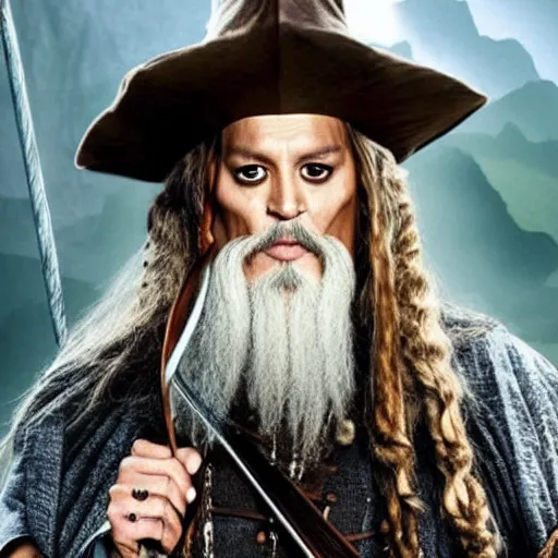 Image similar to Johnny Depp playing Gandalf from Lord of the Rings