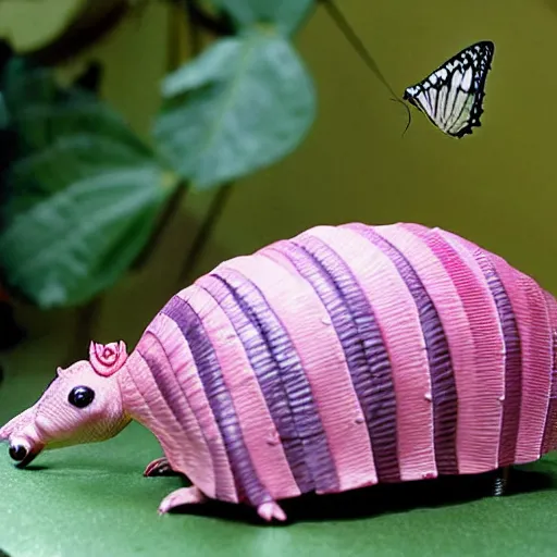 Prompt: ( ( ( pink armadillo with butterfly wings ) ) ), anime