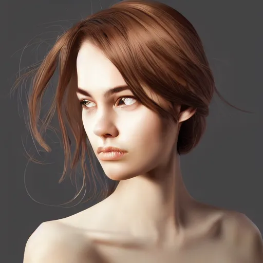 Image similar to A close-up portrait of a shy woman touching her hair, highly detailed, artstation, digital art, smooth