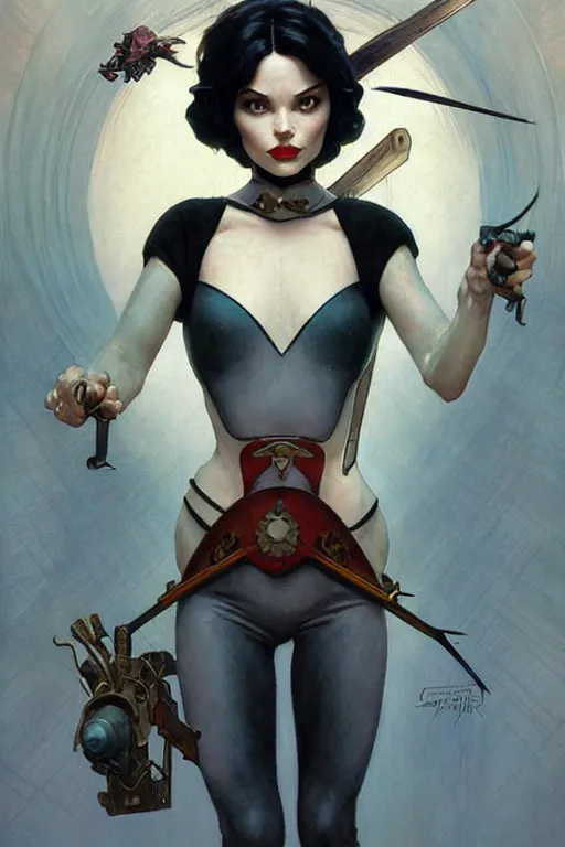 Image similar to warrior snow white as aeon flux profile picture by Margaret Keane, dynamic pose, intricate, futuristic, fantasy, elegant, by Stanley Artgerm Lau, greg rutkowski, thomas kindkade, alphonse mucha, loish, norman Rockwell,