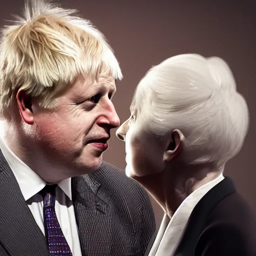 Prompt: Boris Johnson with Queen of Englands body, realistic artstyle, wide shot, dramatic lighting, octane render, hyperrealistic, high quality, highly detailed, HD, beautiful, cinematic, 8k, unreal engine, facial accuracy, symmetrical