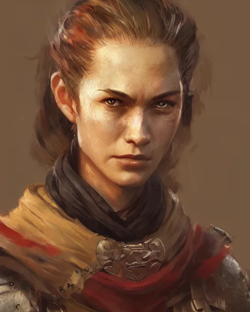 Prompt: the elder scrolls vi, charismatic rugged female redguard warrior portrait, illustration, rim light, top light, perfectly shaded, soft painting, art by krenz cushart and wenjun lin