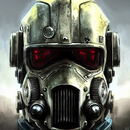 Image similar to fallout power armor as a realistic cyberpunk knight, closeup portrait art by donato giancola and greg rutkowski, realistic face, digital art, trending on artstation, symmetry!!, skull helmet
