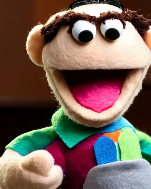 Image similar to twitch streamer adin ross as a muppet. highly detailed felt. hyper real photo. 4 k.