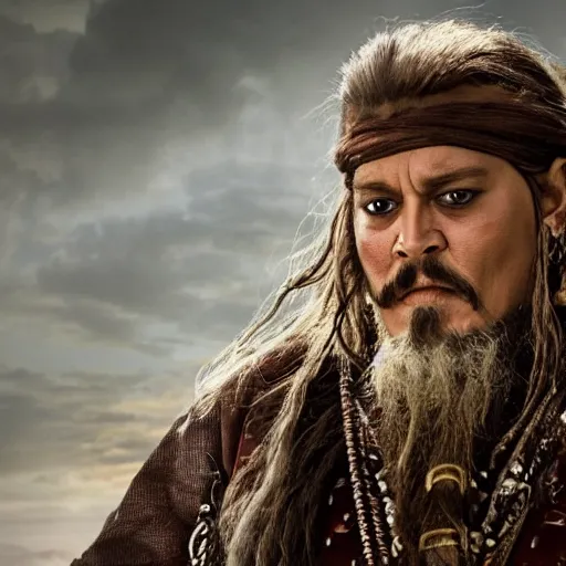 Image similar to stunning awe inspiring johnny depp as dwarf in a fantasy film, movie still 8 k hdr atmospheric lighting