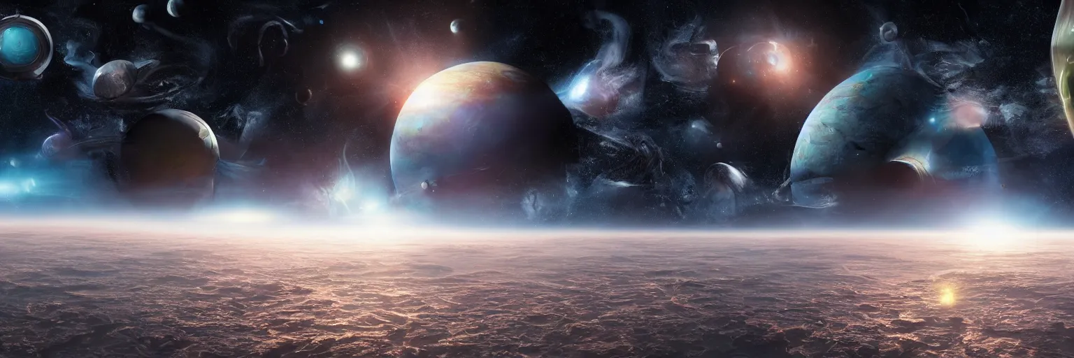 Prompt: a highly detailed digital realistic photo of aliens looking at the seventh planet from space, universe, invasion time on planet earth, comic art, cinematic, satellite imagery, 8 k, super - resolution, by akihito yoshida, unreal engine
