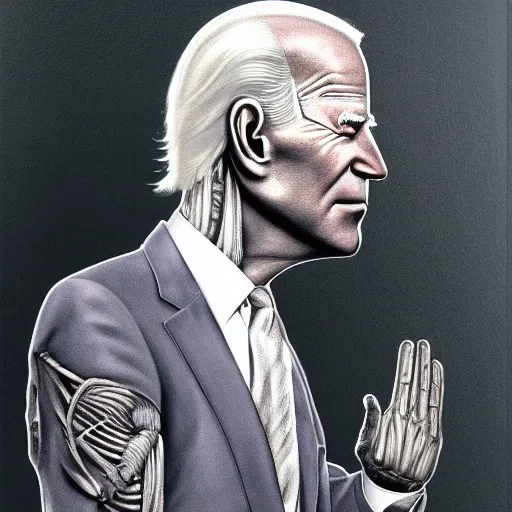 Image similar to anatomical diagram of Joe Biden cenobite, by H.R. Giger and Stephen Gammell and Greg Rutkowski