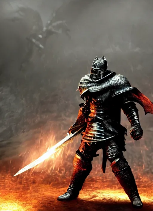 Prompt: dark souls knight posing after battle