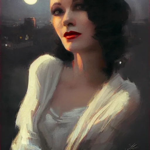 Image similar to a closeup portrait of a young vivian leigh, 1 9 2 0 s city background, gorgeous view, sunset, film noir, depth, by seb mckinnon, by greg rutkowski, by igor kieryluk, digital art, trending on artstation