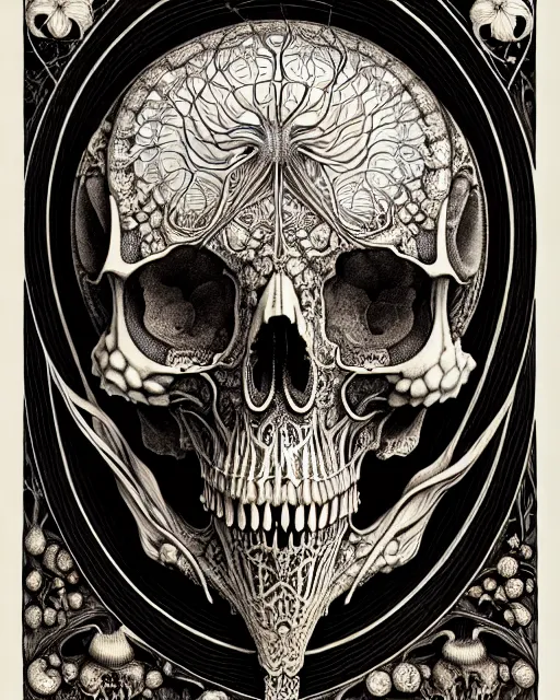 Image similar to art forms of nature by ernst haeckel, memento mori by arthur rackham, ornate antique porcelain beautiful skull mask, ultrasharp, photorealistic, hyperdetailed, octane render, polished, art nouveau, neo - gothic, gothic, intricate ornamental organic filigree, art nouveau botanicals, art forms of nature by ernst haeckel, horizontal symmetry, symbolist, visionary