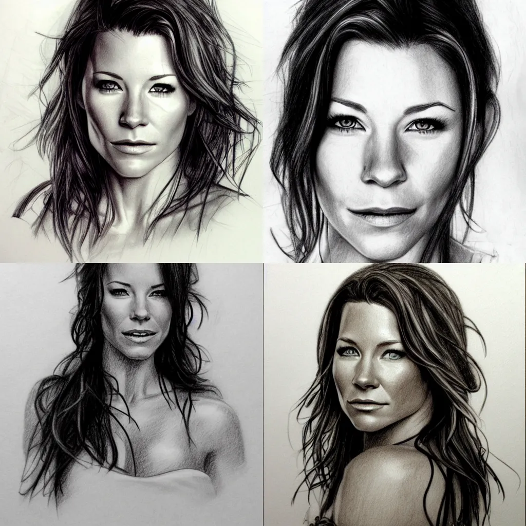 Prompt: Pencil sketch portrait of Evangeline Lilly, trending on deviantart