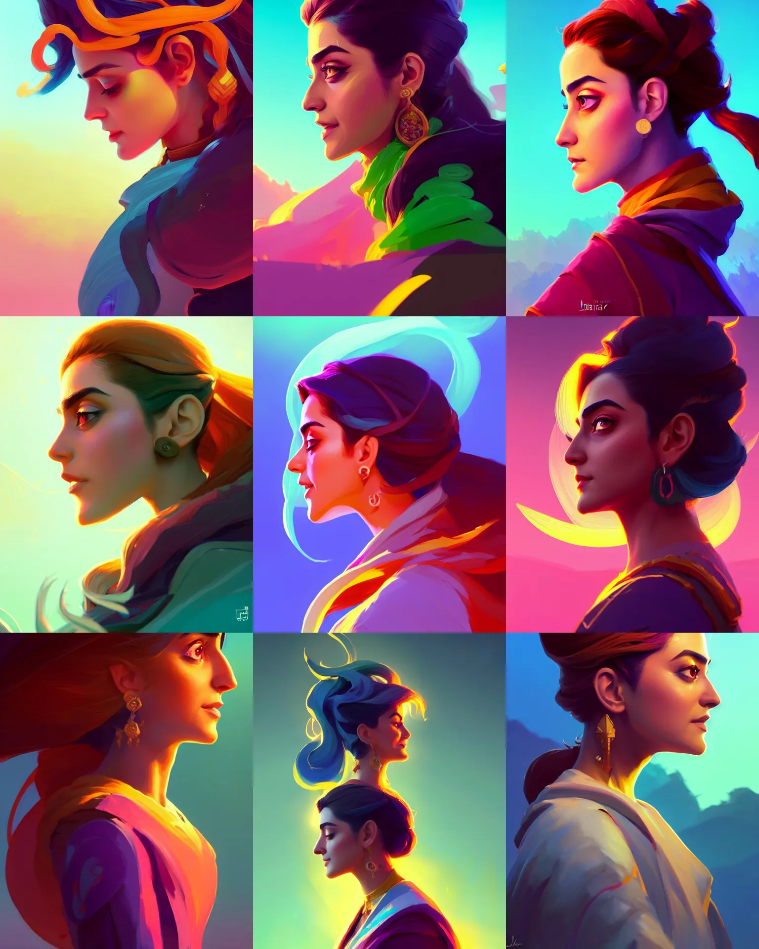 Prompt: side - profile painted portrait, maya ali as a wind mage, bright backlit, key lighting, smooth, gaudy colors, unreal engine render, maya render, octane render aesthetic, dota! matte painting concept art, official fanart behance hd artstation by james gilleard, jesper ejsing, lois van baarle, ilya kuvshinov