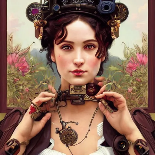 Image similar to a portrait painting of a steampunk fantasy lady, highly detailed, art by tristan eaton and artgerm and william - adolphe bouguereau