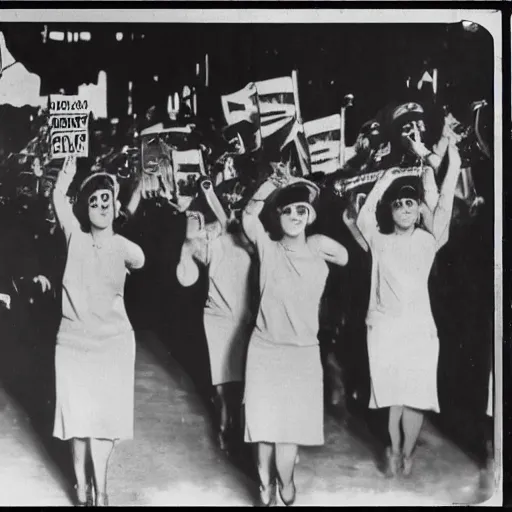 Prompt: Communist States of America, 1920s newsreel footage, communist flappers, Chicago, Communist USA