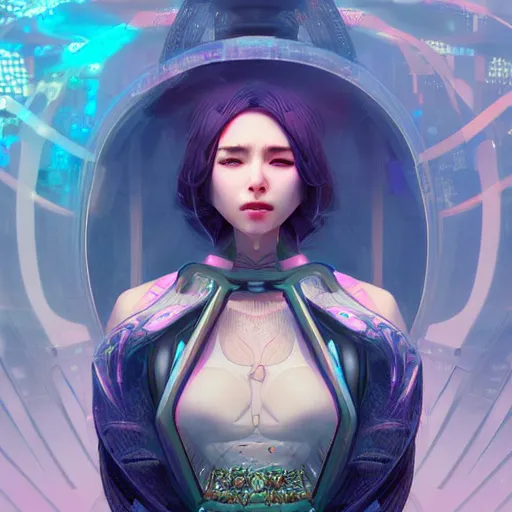 Prompt: portrait futuristic goddess at future neon light tokyo rooftop, sci - fi and fantasy, intricate and very very beautiful and elegant, highly detailed, digital painting, artstation, concept art, smooth and sharp focus, illustration, art by tan zi and ayanamikodon and alphonse mucha and wlop