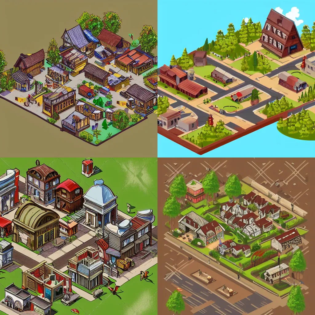 Prompt: old town in the west, isometric,