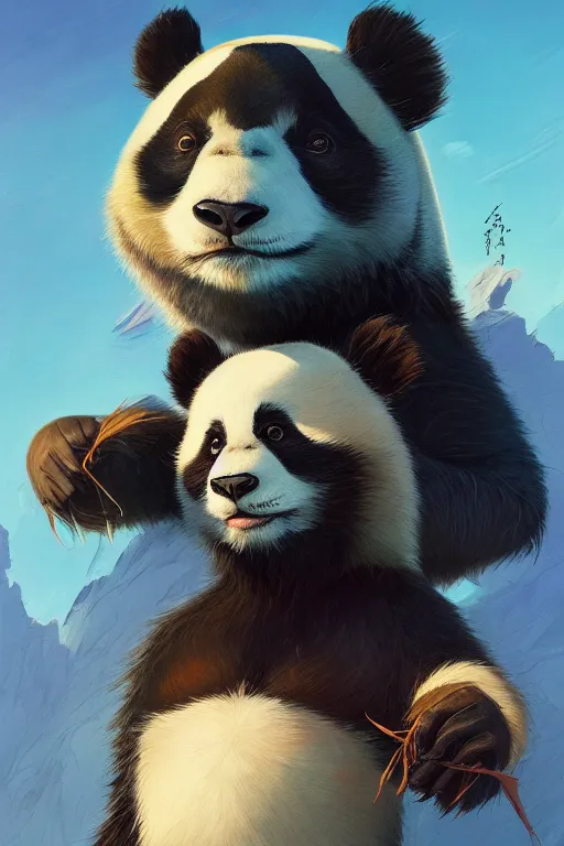 Image similar to portrait of a panda, tooth wu, dan mumford, beeple, wlop, rossdraws, james jean, marc simonetti, artstation giuseppe dangelico pino and michael garmash and rob rey and greg manchess and huang guangjian and makoto shinkai