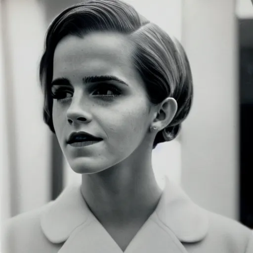 Image similar to emma watson, flight attendant 1 9 6 0 s, award winning, kodak ektachrome expired blue tint,