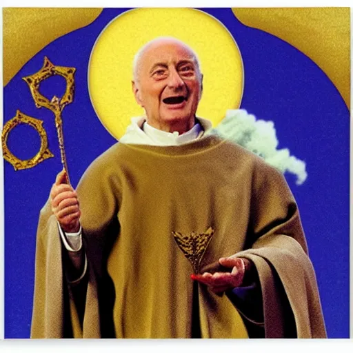 Image similar to piero angela as a saint in the sky sourrounded with angels