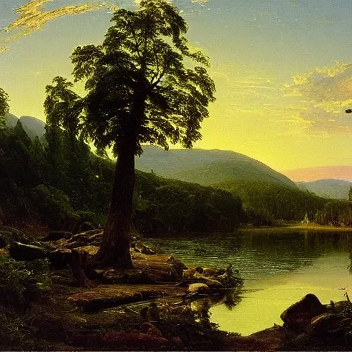 Prompt: scene of the catskill creek, frederic edwin church, asher brown durand