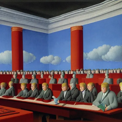 Image similar to painting of the congress in session by rene magritte, hd, 4 k, detailed, award winning