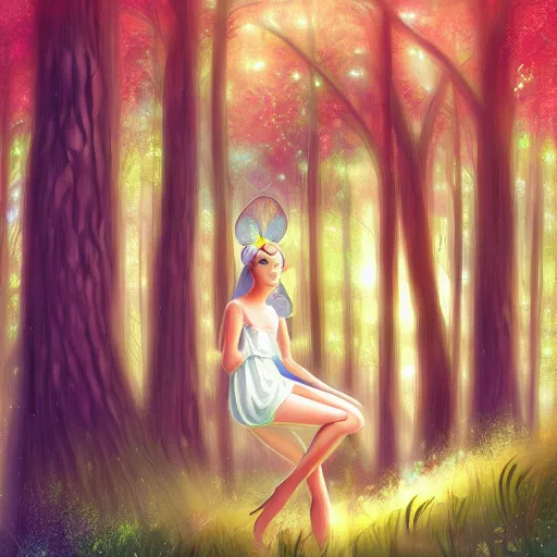 Prompt: A fairy in the forest, digital art