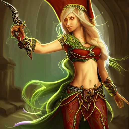 Prompt: female elf bard, Jade, dungeons and dragons, amazing detail, character concept art, illustration, fantasy, epic, 4k