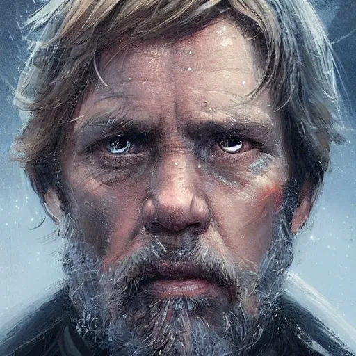 Prompt: portrait of a man by Greg Rutkowski, Commander Luke Skywalker from Star Wars Expanded Universe, he is about 60 years old, beard, wearing tactical gear of the Galactic Alliance, highly detailed portrait, digital painting, artstation, concept art, smooth, sharp foccus ilustration, Artstation HQ