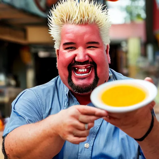 Image similar to closeup portrait of guy fieri excited about an egg, photograph, natural light, sharp, detailed face, magazine, press, photo, Steve McCurry, David Lazar, Canon, Nikon, focus