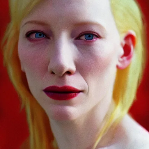 Image similar to realistic expired kodak film portrait of albino kate blanchett mix, hyperrealism, hypermaximalism, photorealistic, detailed, atmospheric, 8 k, award winning photography, cinematic