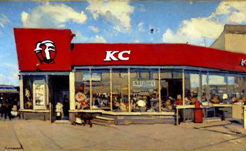 Prompt: exterior of a kfc, stanhope forbes, impressionist painting