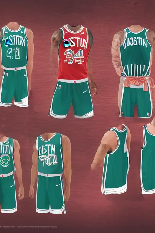Prompt: boston celtics 4 th of july uniforms, patriotic, god bless america, concept art, red white blue green