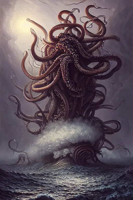 Image similar to kraken attack by anna podedworna, ayami kojima, greg rutkowski, giger, maxim verehin