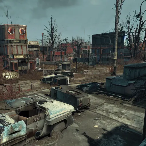 Image similar to Helmond in ruins post-nuclear war in Fallout 4, in game screenshot