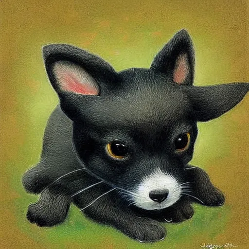 Prompt: umbreon pup in the style of a naturalist painting is the cutest thing i have ever seen, oh my god