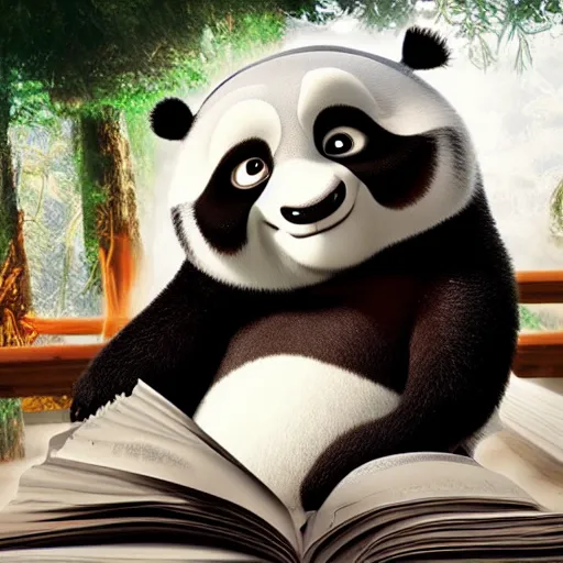 Prompt: Kungfu Panda studying quantum mechanics