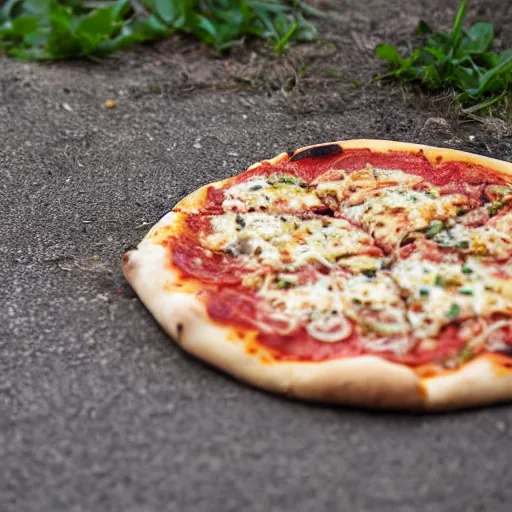 Image similar to Eww, why is this pizza on the concrete ground so rotten and moldy!