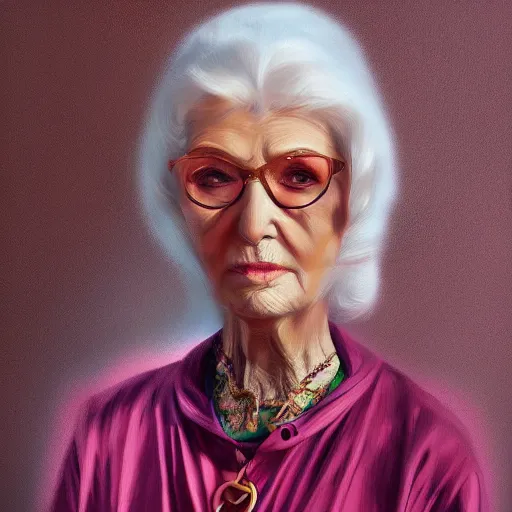 Prompt: old lady fashion, gucci catwalk, oil painting, digital art, ultradetailed, artstation