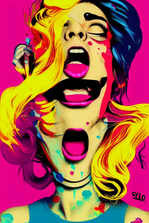 Prompt: girl screamin yolo - aesthetic, smooth painting, remove duplicate every seed image, 4 k, illustration, comical, acrylic paint style, pencil style, torn cosmo magazine style, pop art style, ultrarealism, by mike swiderek, jorge lacera, ben lo, tyler west