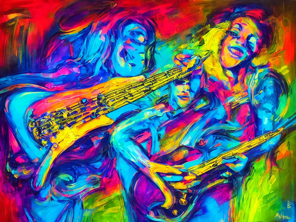 Image similar to music is life, neo funk mixed media with oil paint, thick strokes, canvas, half tone colors, gradients, designed by artstationhq, retro, groovy, low fi,