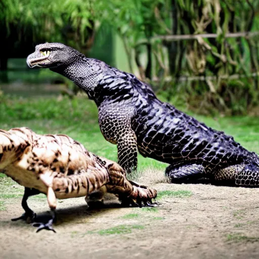 Image similar to hawk and alligator mutant animal,realistic, picture taken in zoo